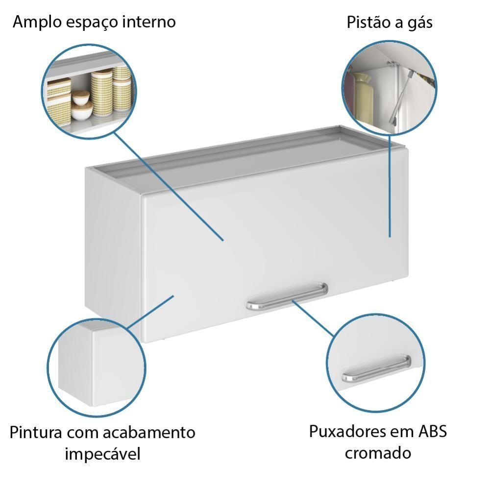 Armário De Cozinha E Lavanderia Com 1 Porta Aéreo Modulo Suspenso Geladeira Aço Tarsila 0,80m Branco Branco - 2