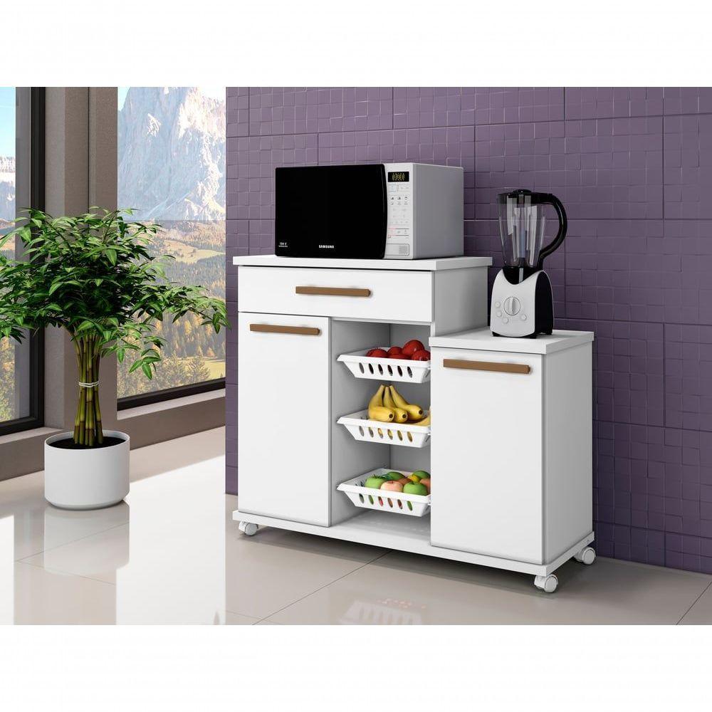 Fruteira Teresina Arte Móveis 2 Portas 1 Gaveta 3 Cestos Branco - 4