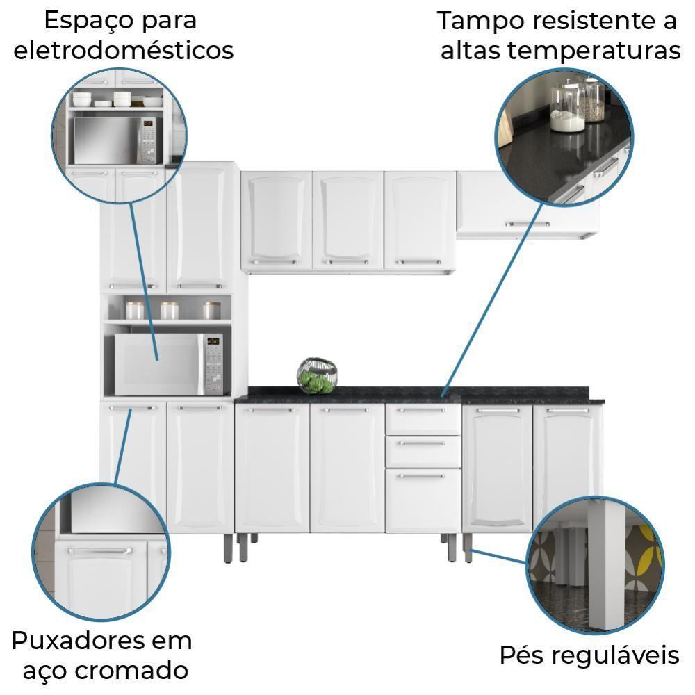 Armário De Cozinha Completa Itatiaia Tarsila De Aço Com Balcão 13 Portas 2 Gavetas Branco Branco - 3