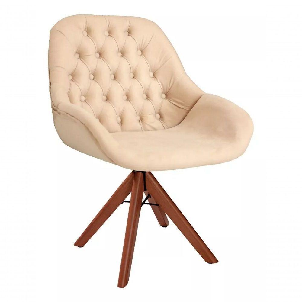 Poltrona Decorativa Alice Suede Capitone Pe Palito Unidecor Bege - 1