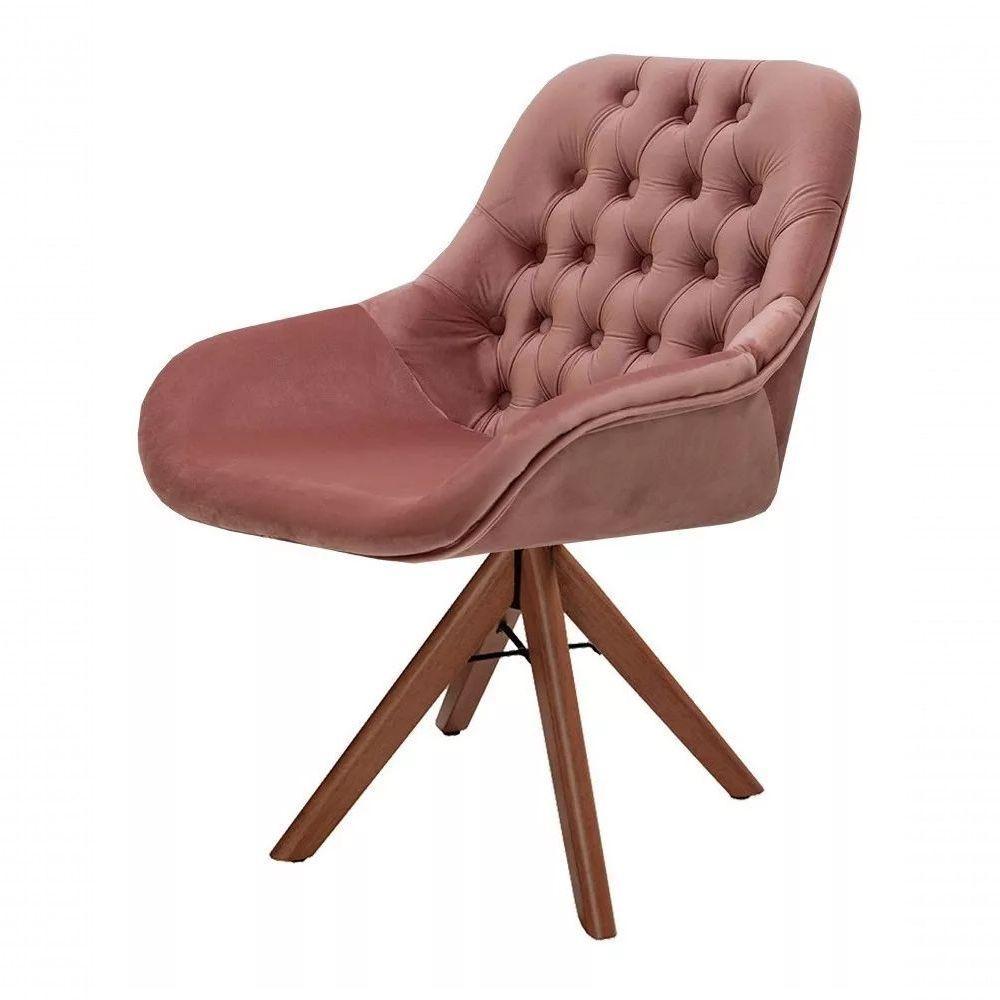 Poltrona Decorativa Alice Suede Capitone Pe Palito Unidecor Rosa - 1