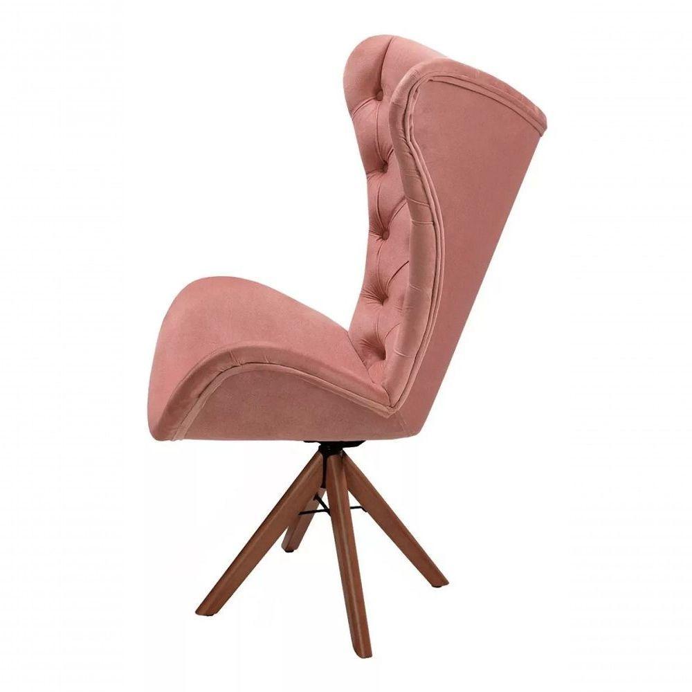 Poltrona Decorativa 1 Lugar Afrodite Suede Capitone Pe Palito Unidecor Rosa - 2