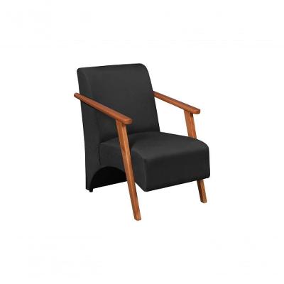 Poltrona Venus 1 Lugar Braço Madeira Maciça Tecido Suede Unidecor Preto