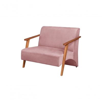 Poltrona Namoradeira Venus Braço Madeira Maciça Suede Rosa Unidecor