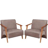 Poltrona Namoradeira Venus Braço Madeira Maciça Suede Unidecor Cappuccino - 1