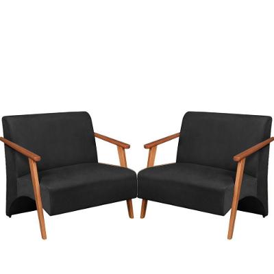 Poltrona Namoradeira Venus Braço Madeira Maciça Suede Unidecor Preto