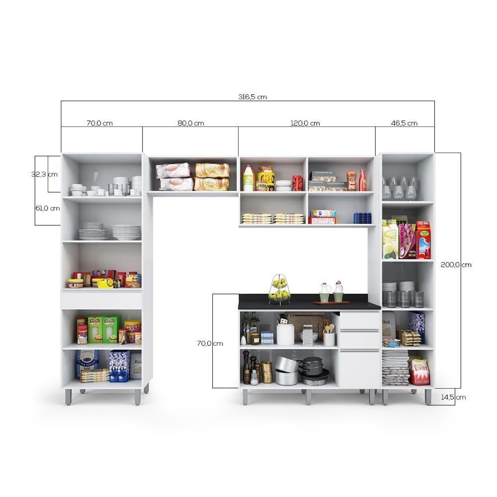 Armário De Cozinha Completa Top Class 5 Peças Com 10 Portas Branco Branco - 2