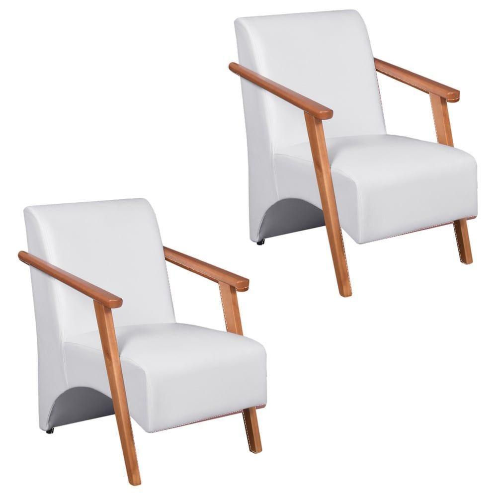 Kit 2 Poltronas Venus 1 Lugar Braço Madeira Maciça Courino Unidecor Branco - 1