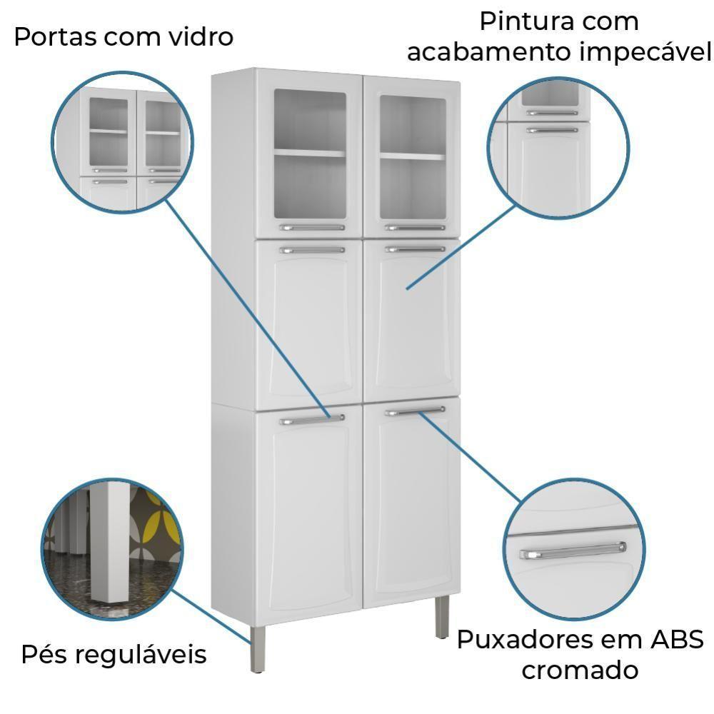 Armário De Cozinha E Paneleiro Duplo De Aço Itatiaia Tarsila Com Vidro 6 Portas 0,70m Branco Branco - 3