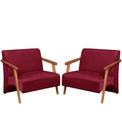 Poltrona Namoradeira Venus Braço Madeira Maciça Suede Unidecor Bordô