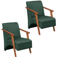 Kit 2 Poltrona Venus 1 Lugar Braço Madeira Maciça Tecido Suede Unidecor Verde - 1