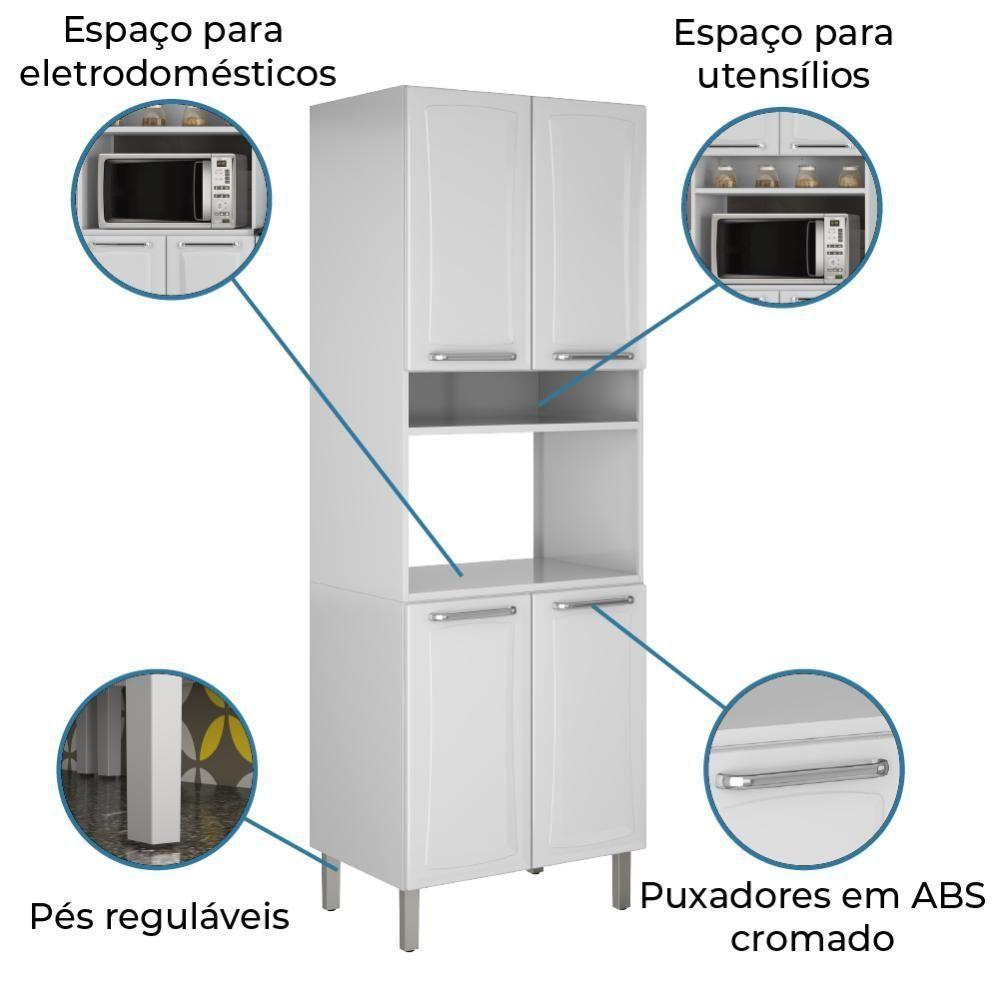 Armário De Cozinha E Paneleiro De Aço 4 Portas Com Nicho Para Microondas Tarsila 0,70m Branco Branco - 3