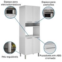 Armário De Cozinha E Paneleiro De Aço 4 Portas Com Nicho Para Microondas Tarsila 0,70m Branco Branco - 3