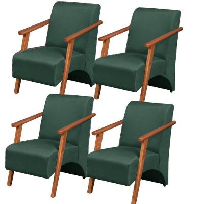 Kit 4 Poltronas Venus 1 Lugar Braço Madeira Maciça Tecido Suede Unidecor Verde