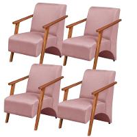 Kit 4 Poltronas Venus 1 Lugar Braço Madeira Maciça Tecido Suede Unidecor Rosa - 1