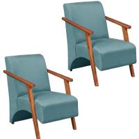 Kit 2 Poltrona Venus 1 Lugar Braço Madeira Maciça Tecido Suede Unidecor Turquesa - 1