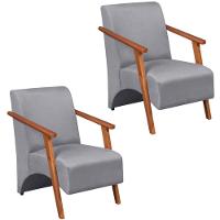 Kit 2 Poltrona Venus 1 Lugar Braço Madeira Maciça Tecido Suede Unidecor Cinza - 1