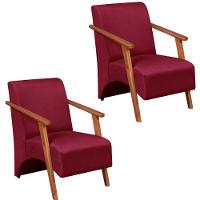 Kit 2 Poltrona Venus 1 Lugar Braço Madeira Maciça Tecido Suede Unidecor Bordô - 1