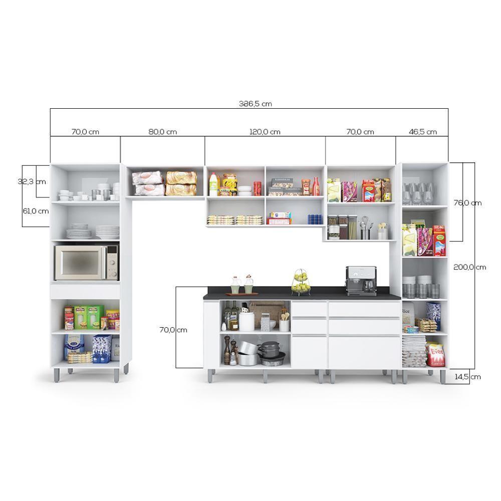 Armário De Cozinha Completa Top Class 7 Peças Com 12 Portas Branco Branco - 2