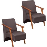 Kit 2 Poltrona Venus 1 Lugar Braço Madeira Maciça Tecido Suede Unidecor Marrom - 1