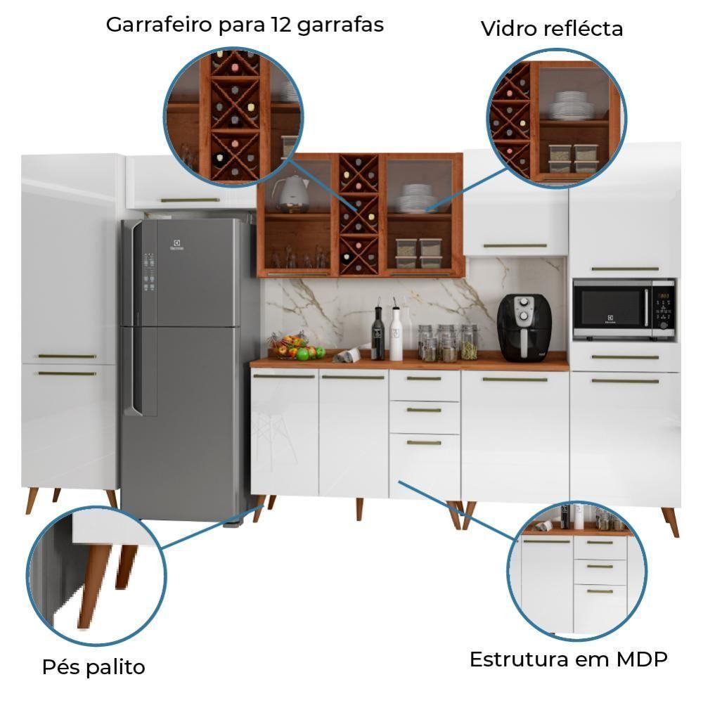 Armário De Cozinha Completa Vidro Reflecta Com Adega 11 Portas 4 Gavetas Favorita Branco/nature Nature - 3