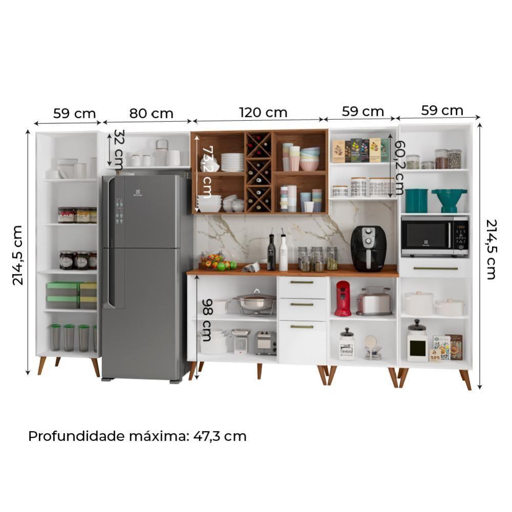 Armário De Cozinha Completa Vidro Reflecta Com Adega 11 Portas 4 Gavetas Favorita Branco/nature Nature - 4