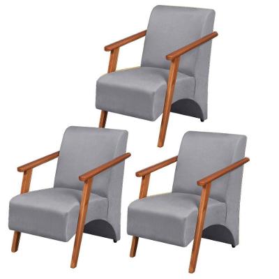 Kit 3 Poltronas Venus 1 Lugar Braço Madeira Maciça Tecido Suede Unidecor Cinza