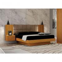 Cama De Casal Queen Size Braga Com Mesa De Cabeceira E Painel Almofadado Leifer Moveis Cinamomo,joli Camurça - 3