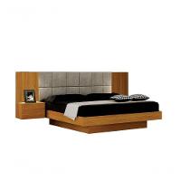 Cama De Casal Queen Size Braga Com Mesa De Cabeceira E Painel Almofadado Leifer Moveis Cinamomo,joli Palha - 1