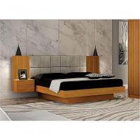 Cama De Casal Queen Size Braga Com Mesa De Cabeceira E Painel Almofadado Leifer Moveis Cinamomo,joli Palha - 3