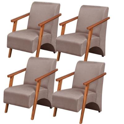 Kit 4 Poltronas Venus 1 Lugar Braço Madeira Maciça Tecido Suede Unidecor Cappuccino