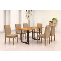 Conjunto De Jantar Viena Com 6 Cadeiras Base Goiás Bm Tubulares Cinamomo-linho Bege 306 - 6