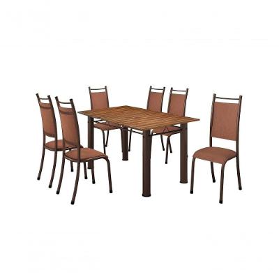 Conjunto Verona 06 Cadeiras Com Base Acre Bm Tubulares Pinus Conhaque-linho 307