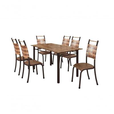 Conjunto Chicago 06 Cadeiras Com Base Piauí Bm Tubulares Pinus Conhaque-ratan Carvalho-courino 13