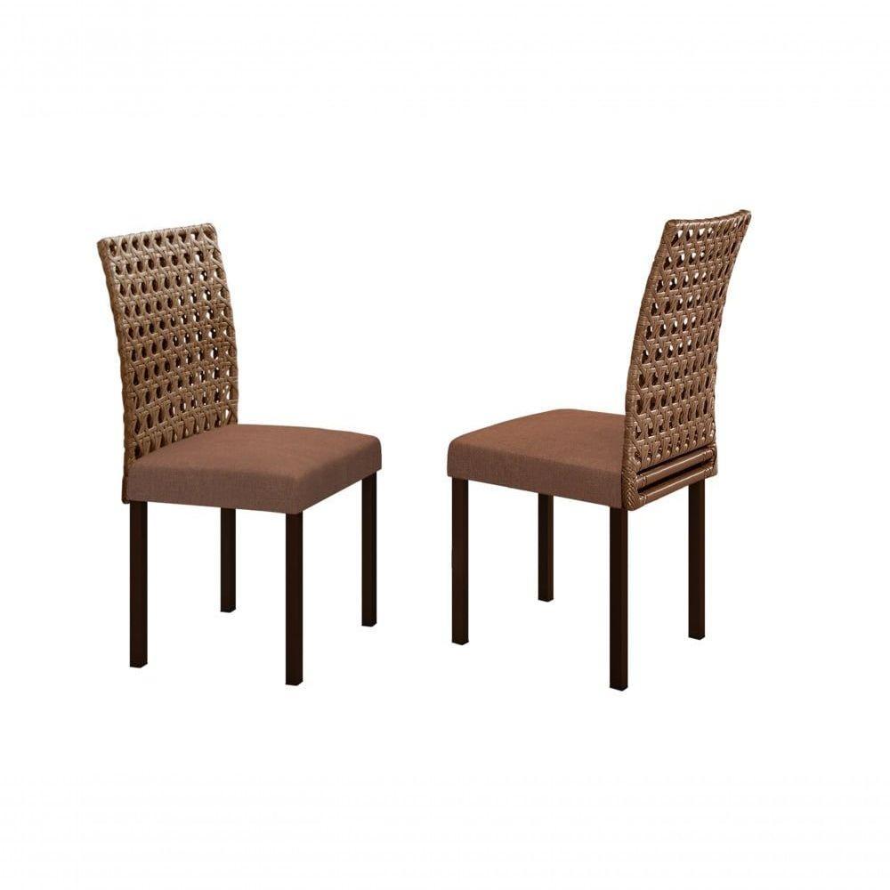 Conjunto De Jantar Lisboa Com 6 Cadeiras E Mesa Retangular Tocantins Bm Tubulares Off White-ratan Chocolate-linho 307 - 2