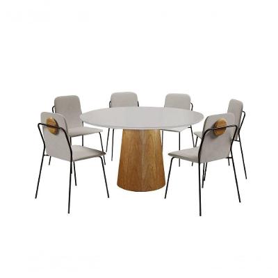Conjunto De Jantar Florença Com 6 Cadeiras Com Detalhe Em Madeira Base Paris Bm Tubulares Off White-tecido 502