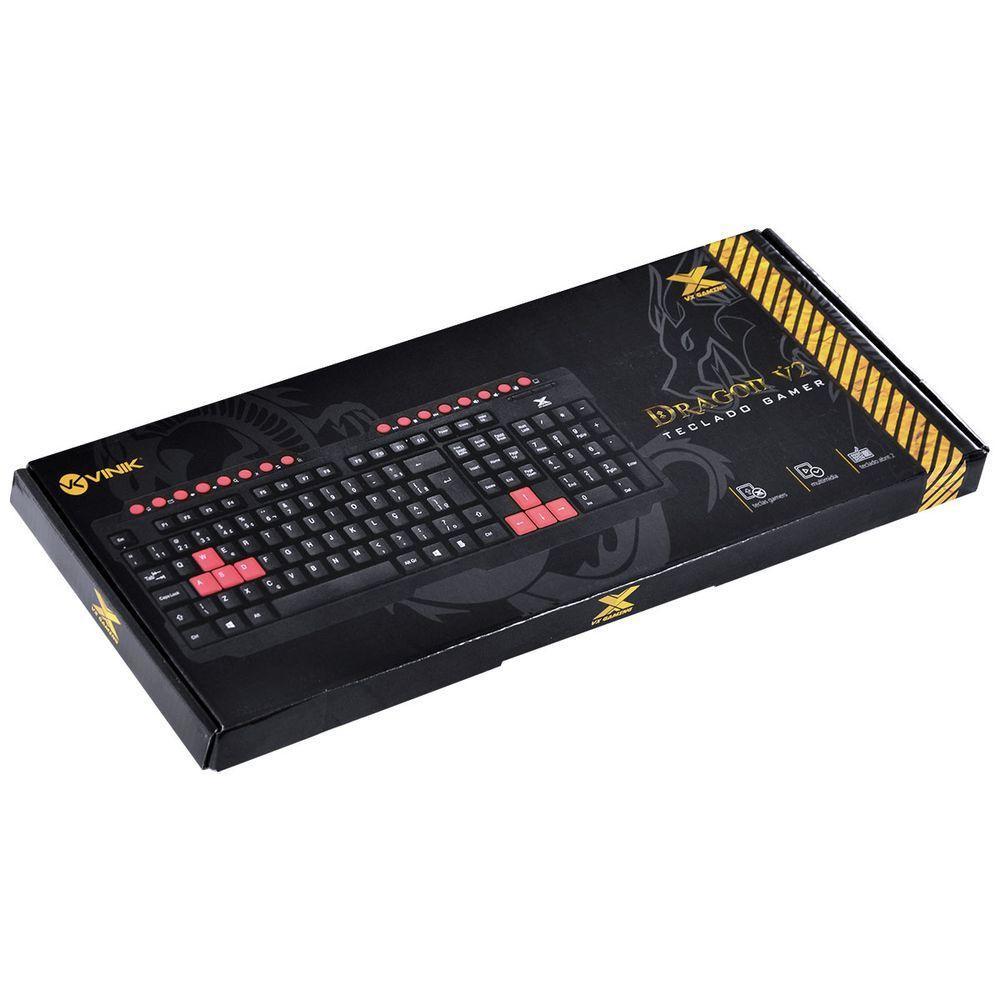 Teclado Usb Gamer Vx Gaming Dragon V2 Abnt2 1.8m Preto Com Vermelho - Gt100 - 3