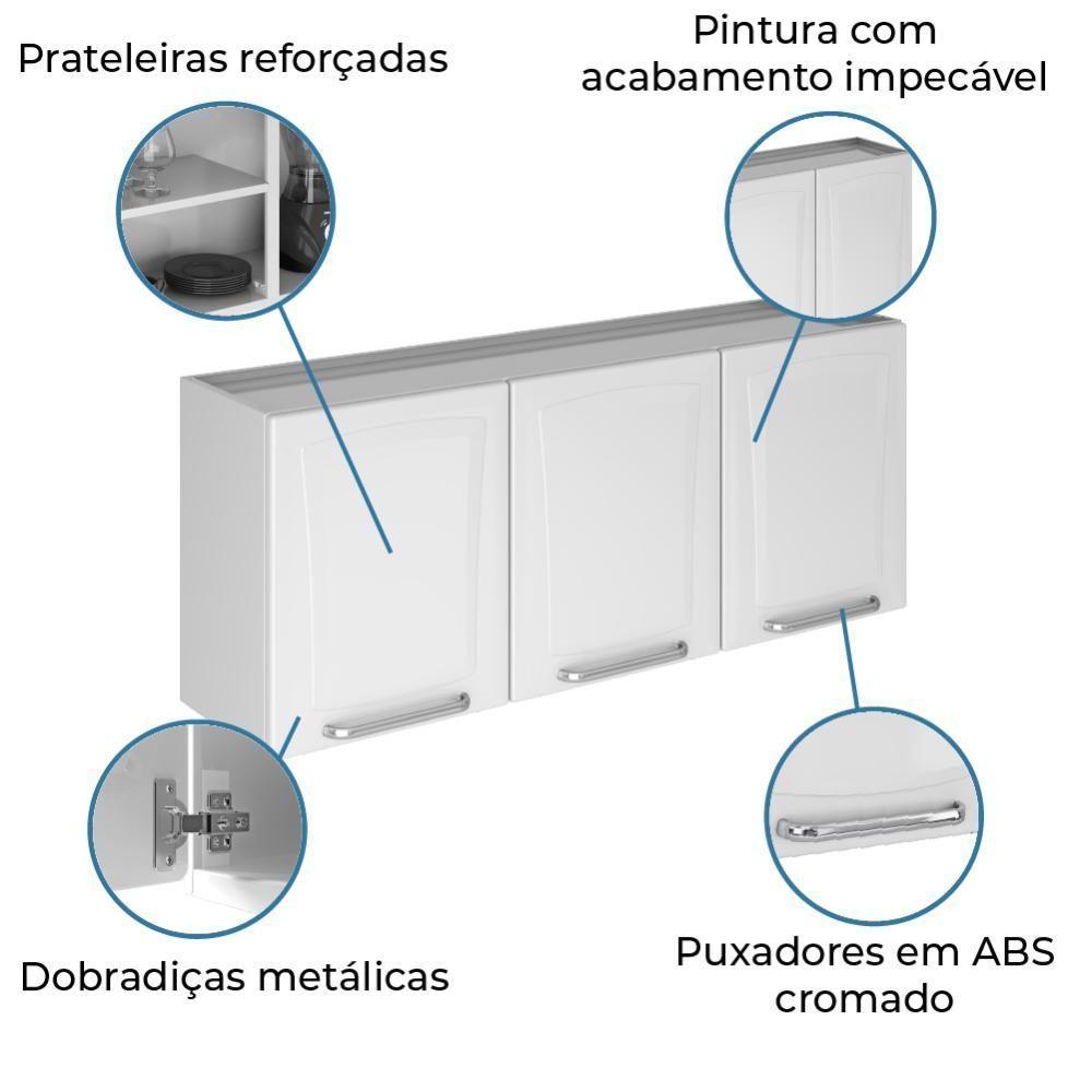 Armário De Cozinha E Lavanderia Com 3 Portas Aéreo Modulo Suspenso Itatiaia Aço Tarsila 0,80m Branco Branco - 2