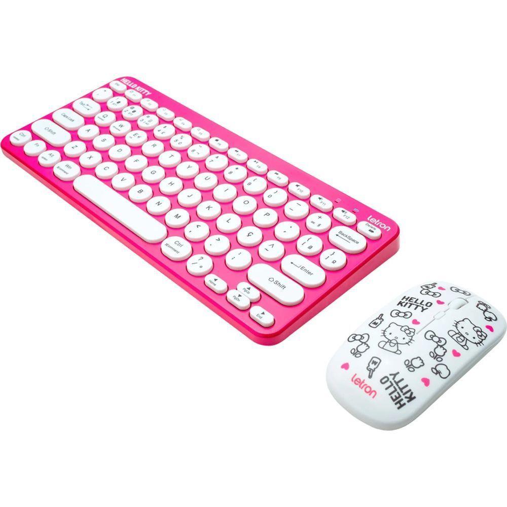 Kit Teclado E Mouse Sem Fio Letron Hello Kitty Rosa - 1