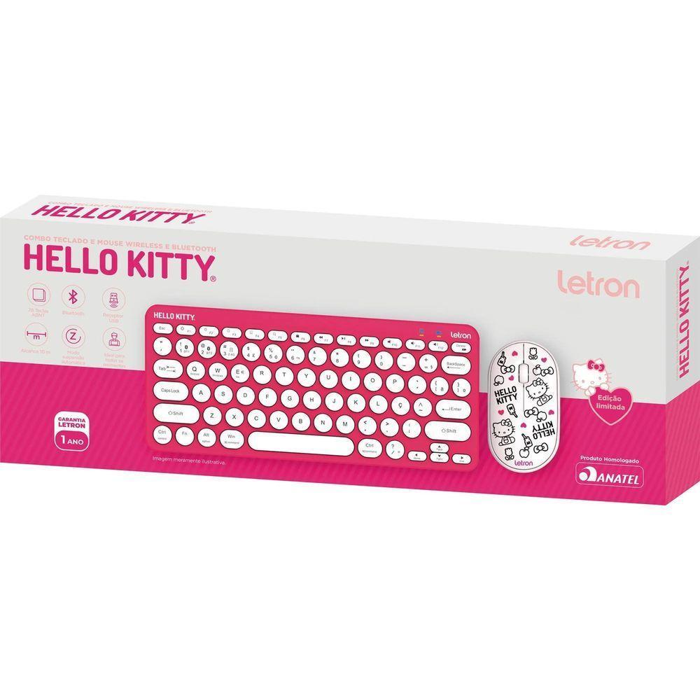 Kit Teclado E Mouse Sem Fio Letron Hello Kitty Rosa - 3