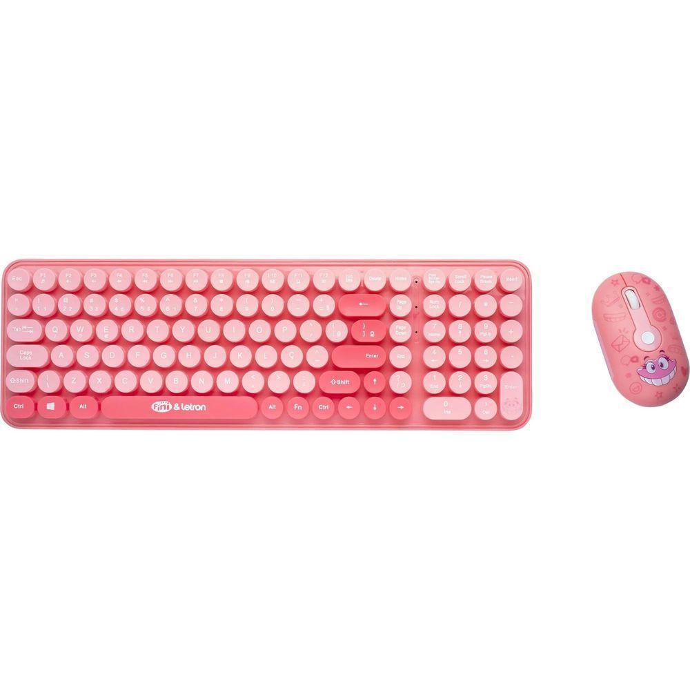 Kit Teclado E Mouse Letron Fini Sem Fio Rosa - 1