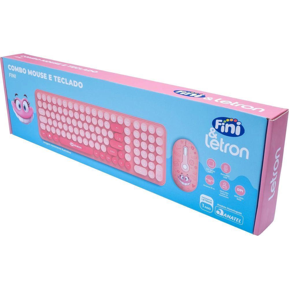 Kit Teclado E Mouse Letron Fini Sem Fio Rosa - 2