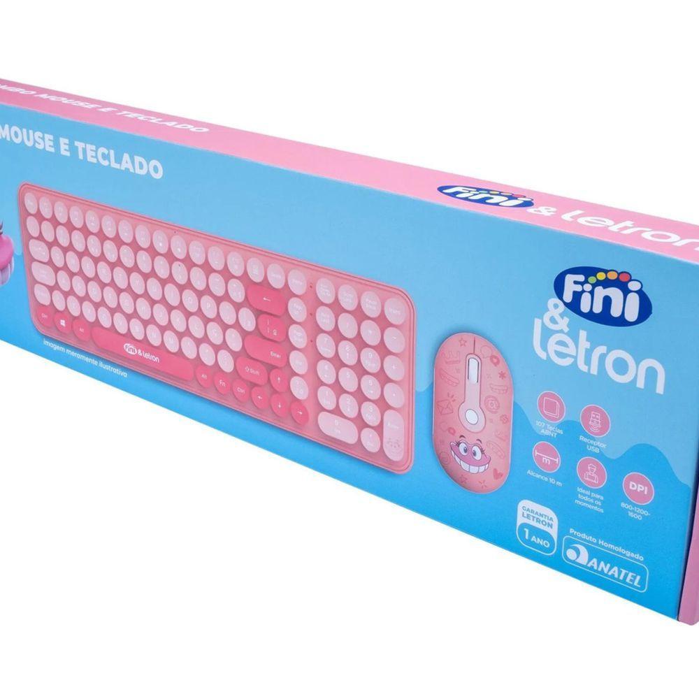 Kit Teclado E Mouse Letron Fini Sem Fio Rosa - 3