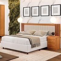 Cabeceira Valência Estofada Ripada E 2 Mesas De Cabeceiras Benetil Cinamomo - 3