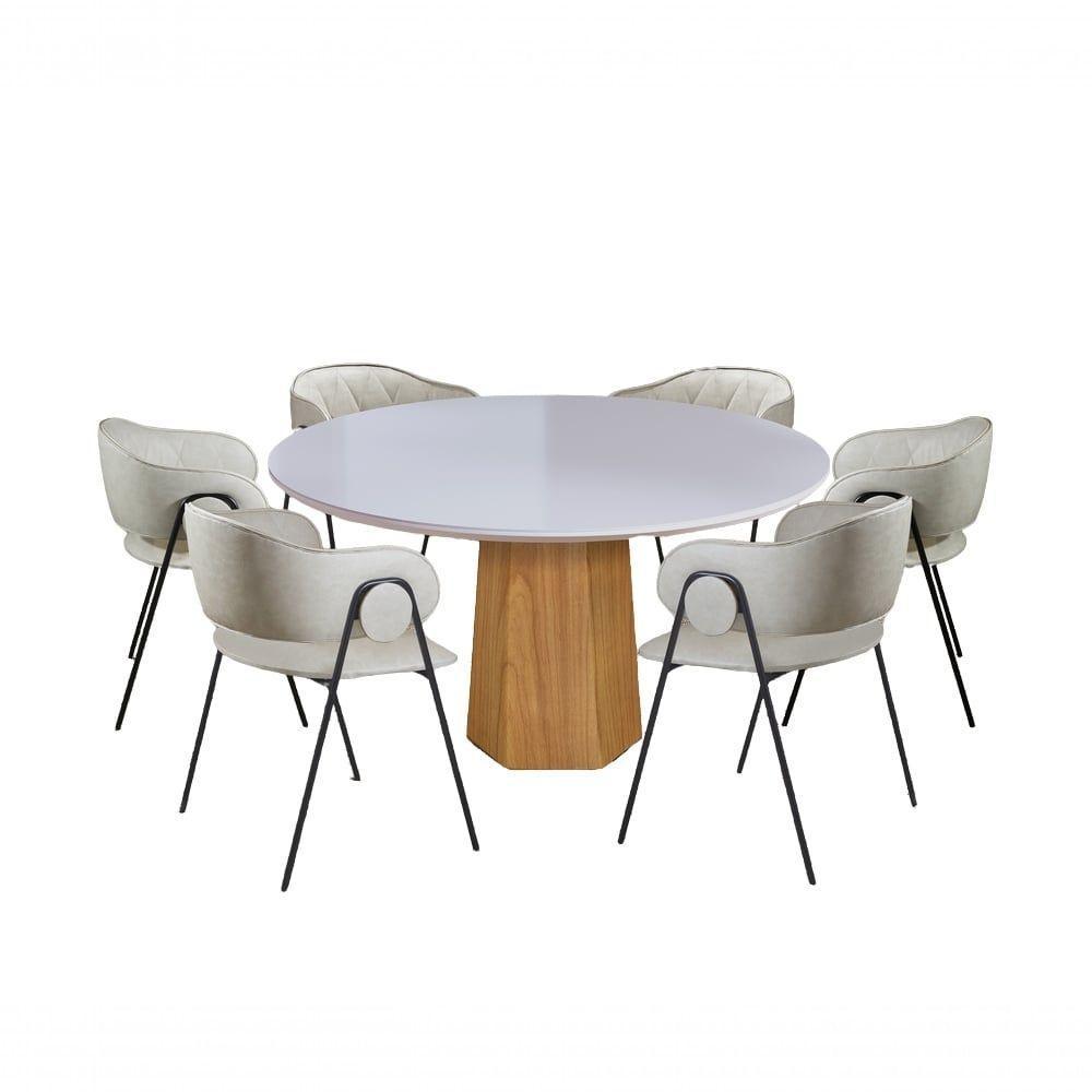 Conjunto De Jantar Siena Com 6 Cadeiras Base Roraima Bm Tubulares Off White-courissimo 133 - 1