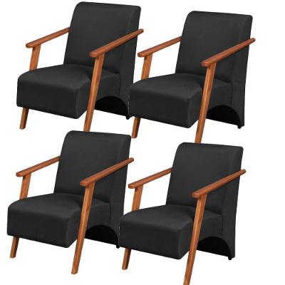 Kit 4 Poltronas Venus 1 Lugar Braço Madeira Maciça Tecido Suede Unidecor Preto