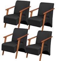 Kit 4 Poltronas Venus 1 Lugar Braço Madeira Maciça Tecido Suede Unidecor Preto - 1