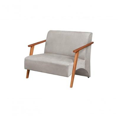 Poltrona Namoradeira Venus Braço Madeira Maciça Suede Unidecor Bege