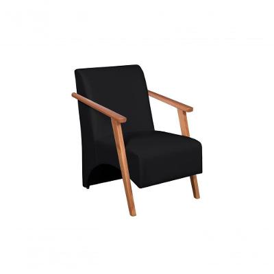 Poltrona Venus 1 Lugar Braço Madeira Maciça Courino Unidecor Preto