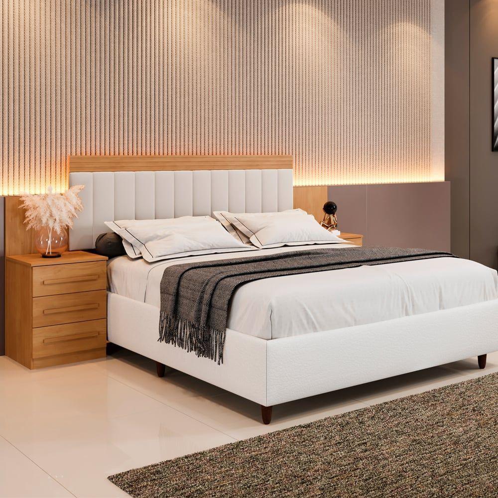 Cabeceira Estofada Império Com 2 Mesas De Cabeceiras E 6 Gavetas Benetil Cinamomo - 3